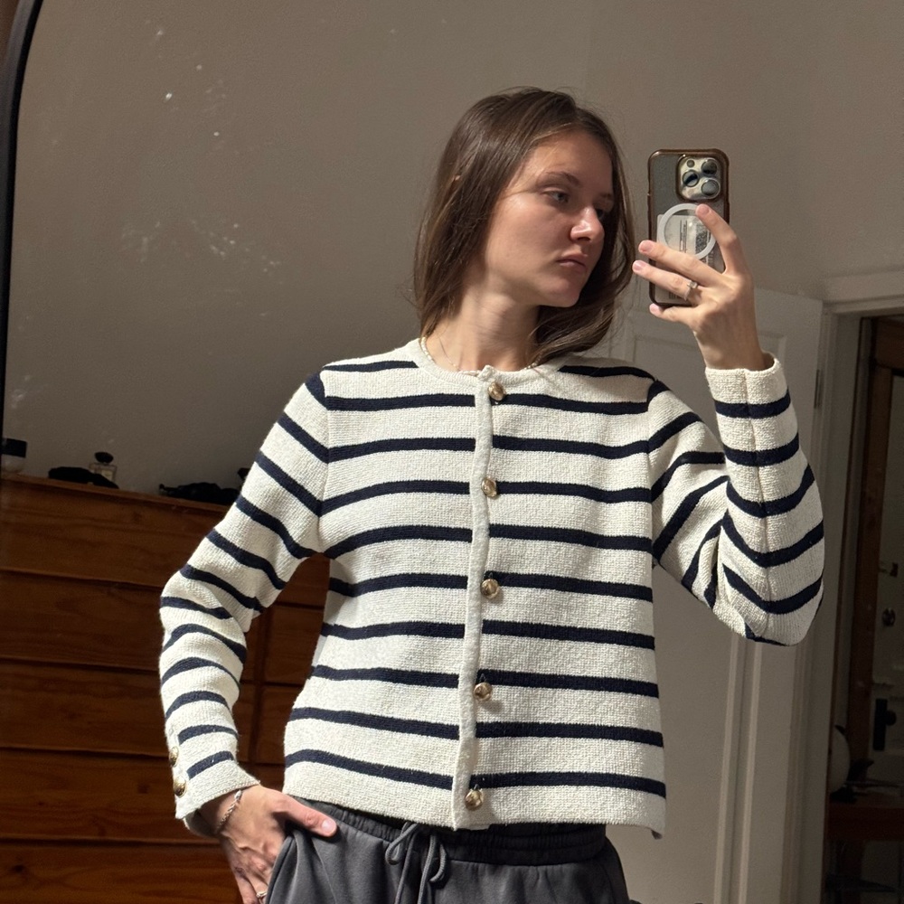 Striped Navy and White Women's Jacket H&M S size